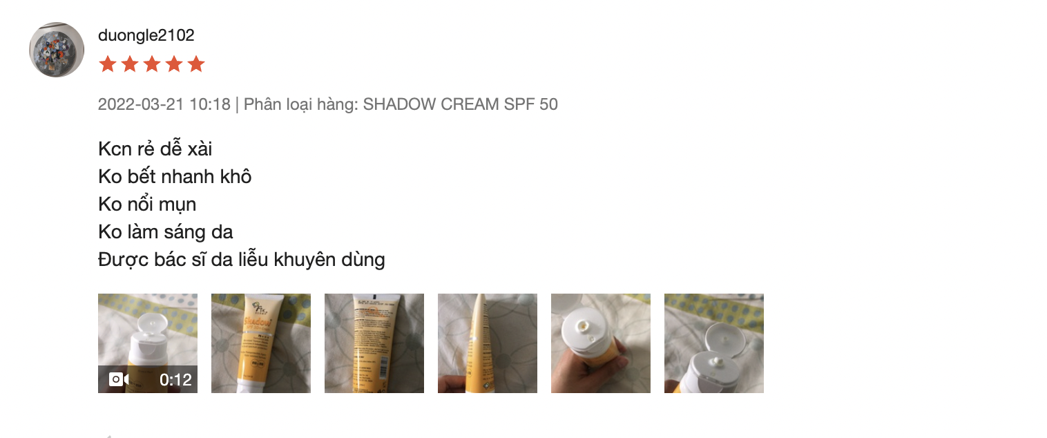 feedback của khác hàng về Kem chống nắng Fixderma Shadow